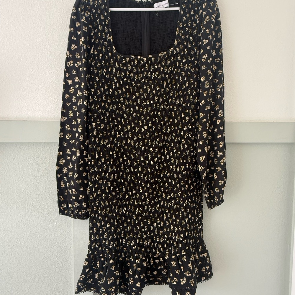 Lost + Wander Black Dress with Cream Floral Print